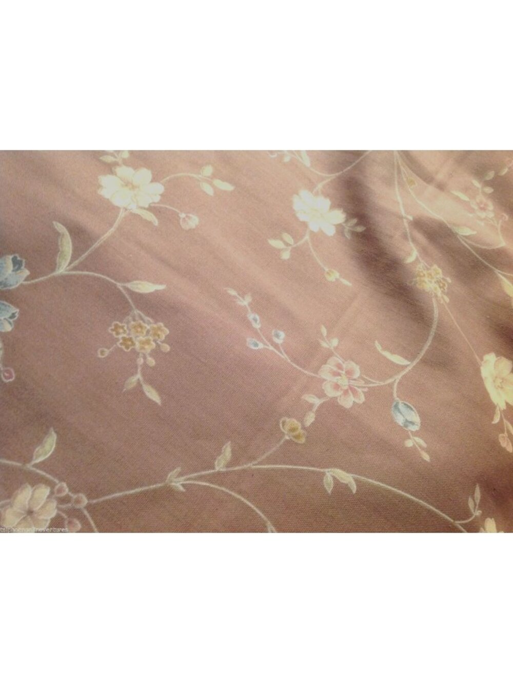 Material Brown Linen  White  Blue Pink Flowers 10 yrds 48" wide Curtains